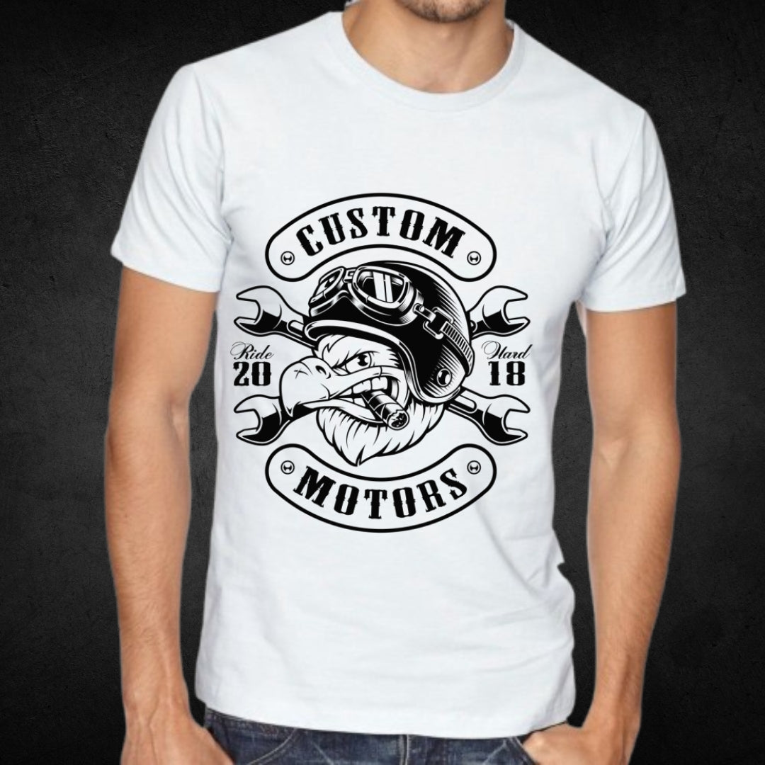 Unleash the Beast  Custom Motors Eagle Tee with Helmet and Wrench Crossbones
