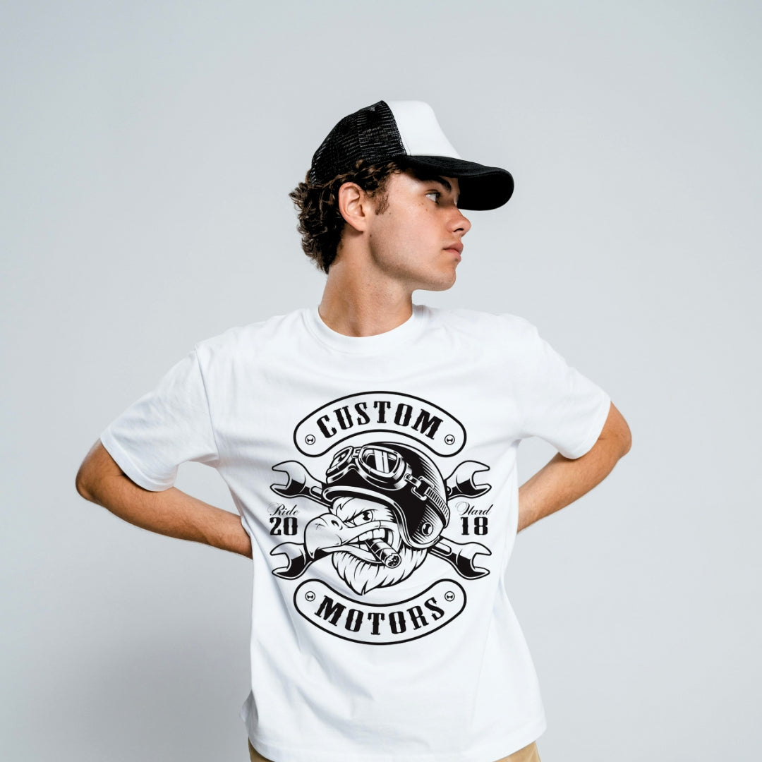 Unleash the Beast  Custom Motors Eagle Tee with Helmet and Wrench Crossbones